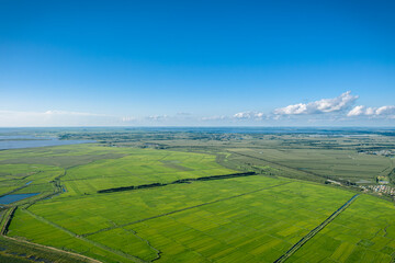 Aerial photography of rice fields and villages along the Nen River in Daqing City