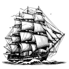 sail ship on the sea,  Vector illustration of a majestic Viking sailing ship, Drakkar type, sailing the ocean. This design symbolizes courage, exploration and the legendary spirit of adventure © Koko