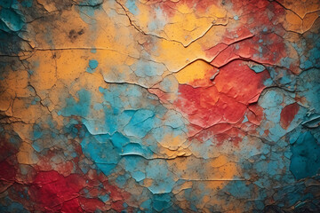 An aged and weathered wall exhibits layers of colorful peeling paint, offering a rich texture of history and decay