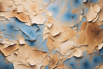 Obraz premium A full-frame image depicting the textured detail of cracked and peeling blue paint on a weathered surface