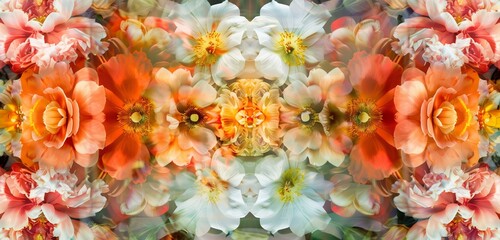 spring flowers in elegant and symmetrical patterns within abstract background, that highlights the natural beauty and grace of each bloom