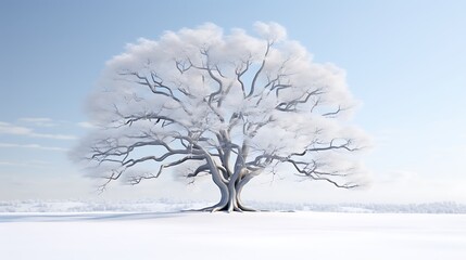 A picturesque sycamore tree against a snowy white surface