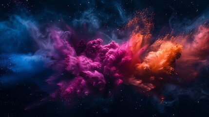 Colorful explosion of paint in space. colorful powder splash