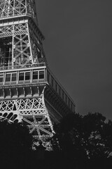 Black and White Eiffel Tower in Macau, Monochrome Photography, Parisian Landmark Replica, Urban Architecture, High Contrast, Cityscape, Elegant Structure, Travel Destination, Minimalist Decor