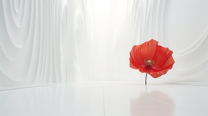 A scarlet poppy standing out against a pure white canvas