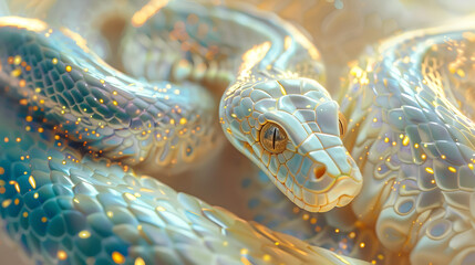 Obraz premium Closeup of an Albino Snake with Shimmering Scales - Fantasy Reptile