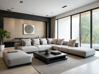 Tranquil Zen Living, Stylish Interior with Comfortable Sofa