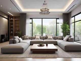 Tranquil Zen Living, Stylish Interior with Comfortable Sofa