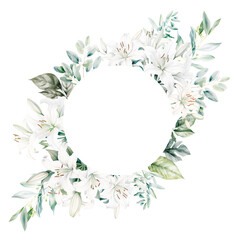 Watercolor Floral Frame with Lily.