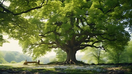 A sprawling beech tree with lush foliage on a pristine white canvas