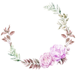 Watercolor Floral Frame with Peony.