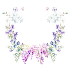 Watercolor Floral Frame with Wisteria.