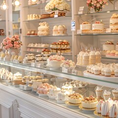 Fototapeta premium Elegant Bakery Display with Cakes.