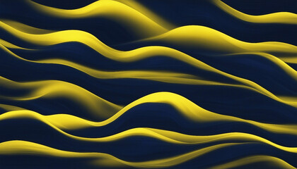 yellow glowing abstract wave on dark blue background grainy texture banner design