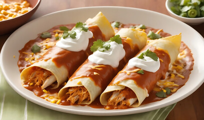 Fototapeta premium chicken and vegetable wrap with sauce and cream