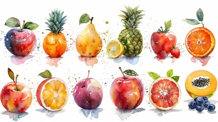 tropical fruit watercolor art, vibrant watercolor paintings of tropical fruits, perfect for a summer art project to add a pop of color and tropical vibes