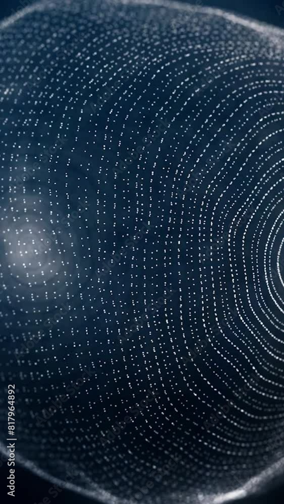 Poster sphere of spinning points, particles. loop animation. spherical shape of the points of technological