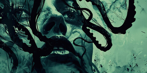 Gripping reality of drug addiction its tentacles gripping pills and humans controlled by their vices.