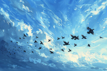 Obraz premium a flock of birds flying in the sky