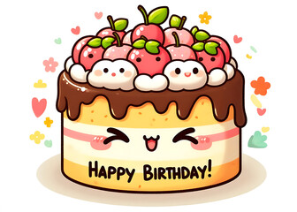 Kawaii Happy Birthday Cake: Printable Greeting Card Template