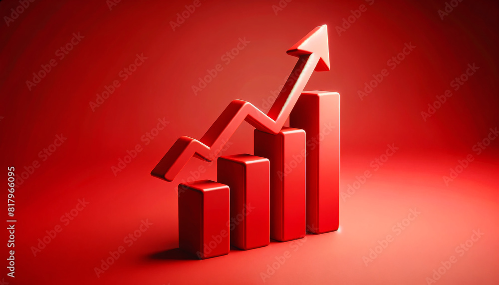 Poster a sleek, minimalist 3d graph in a vivid red color set against a solid red background. the graph feat