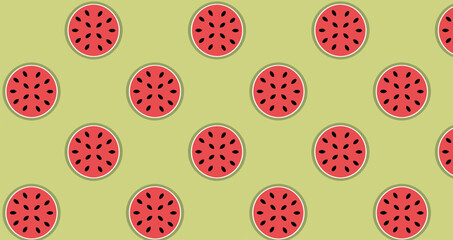 Summer vector watermelon background with fruits and seamless fun pattern.