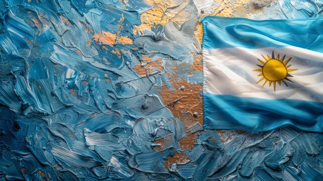 The flag of Argentina displayed on a deep blue backdrop