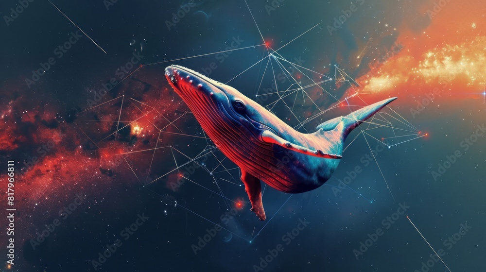 Aufkleber whale on simple multicolored geometric outer space