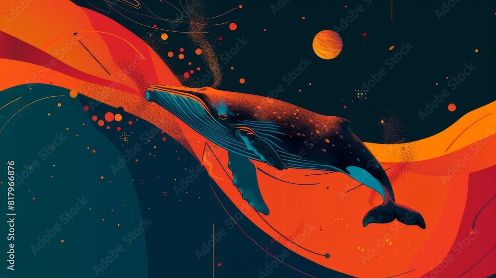 Aufkleber whale on simple multicolored geometric outer space