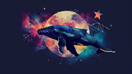 Whale on simple multicolored geometric outer space