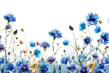 Watercolor cornflowers on a white background