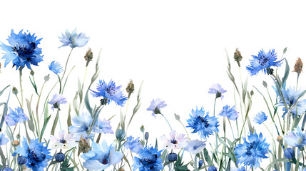 Watercolor cornflowers on a white background