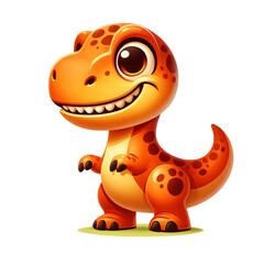 Cartoon-style illustration of a T-Rex dinosaur, isolated on a transparent background. This dinosaur is characterized by its vibrant orange color
