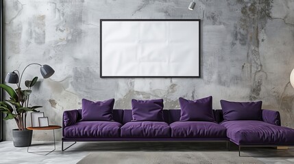 Purple Sofa with Frame Mockup in Modern Living Room, Perfect for Home Decor and Interior Design