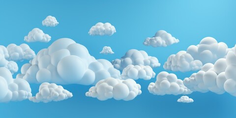 Cartoon clouds on a blue background. Clouds. Generative AI