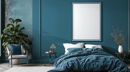 Blue Sofa with Frame Mockup in Modern Living Room, Ideal for Home Decor and Interior Design