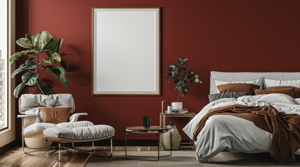 Burgundy Bedroom with Frame Mockup for Modern Home Decor
