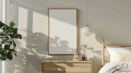 Beige Bedroom with Frame Mockup for Minimalist Home Decor