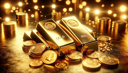 Golden assets in a luxurious setting, now with the word 'GOLD' engraved prominently on each gold bar