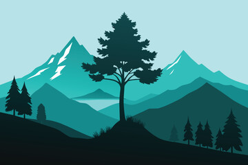 Mountain Tree Landscape Silhouette Vector design