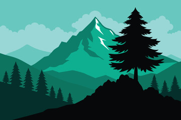 Mountain Tree Landscape Silhouette Vector design