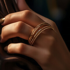 Closeup of a beautiful young woman's hand wearing a rings,