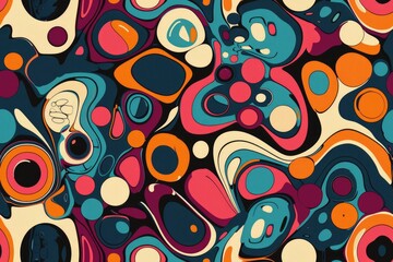 Psychedelic Abstract Pattern with Retro Color Palette and Fluid Shapes