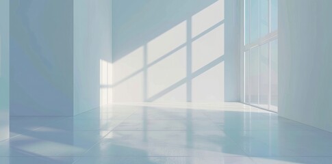 3D rendering of an empty room interior with white walls and a glass window. Abstract contemporary architecture background
