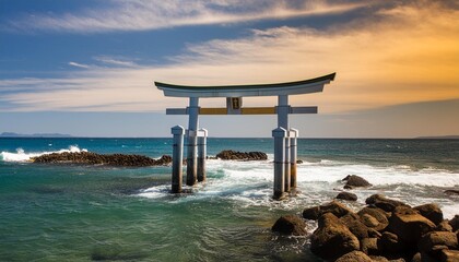 torii gate in the sea hokkaido japan