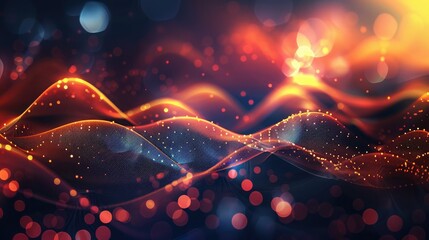 Abstract background with glowing particles, wave lines and bokeh effect,Creative arrangement of lights, fractal and custom design elements as a concept metaphor on subject of network
