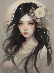Black Hair Girl Portrait Art