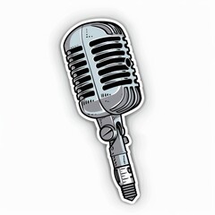 Fototapeta premium sticker design for a microphone for podcast white background Job ID: ddcc60b4-ee0f-4938-8cc7-9eb133e902e8