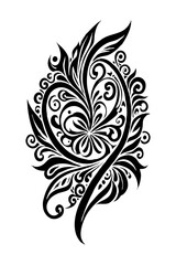Botanical black and white pattern. For use on tattoos, posters, textiles, T-shirt printing. Generated by Ai