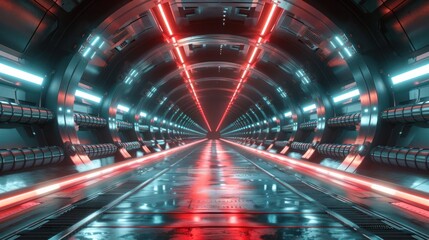 Futuristic Underground Tunnel of Advanced Vehicles and Digital Navigation Signs